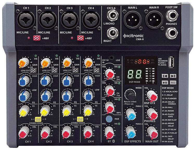 Citronic CMA-series Compact Mixer with DSP, USB Play/Record/PC and Bluetooth