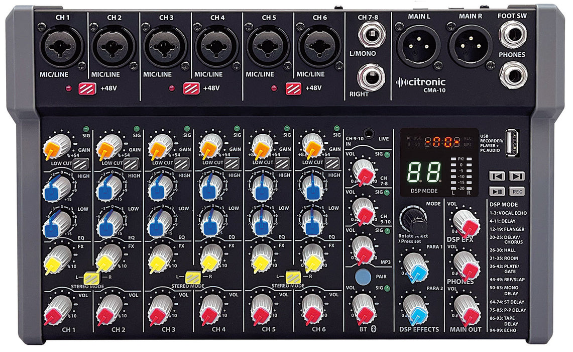 Citronic CMA-series Compact Mixers with DSP, USB Play/Record/PC and Bluetooth