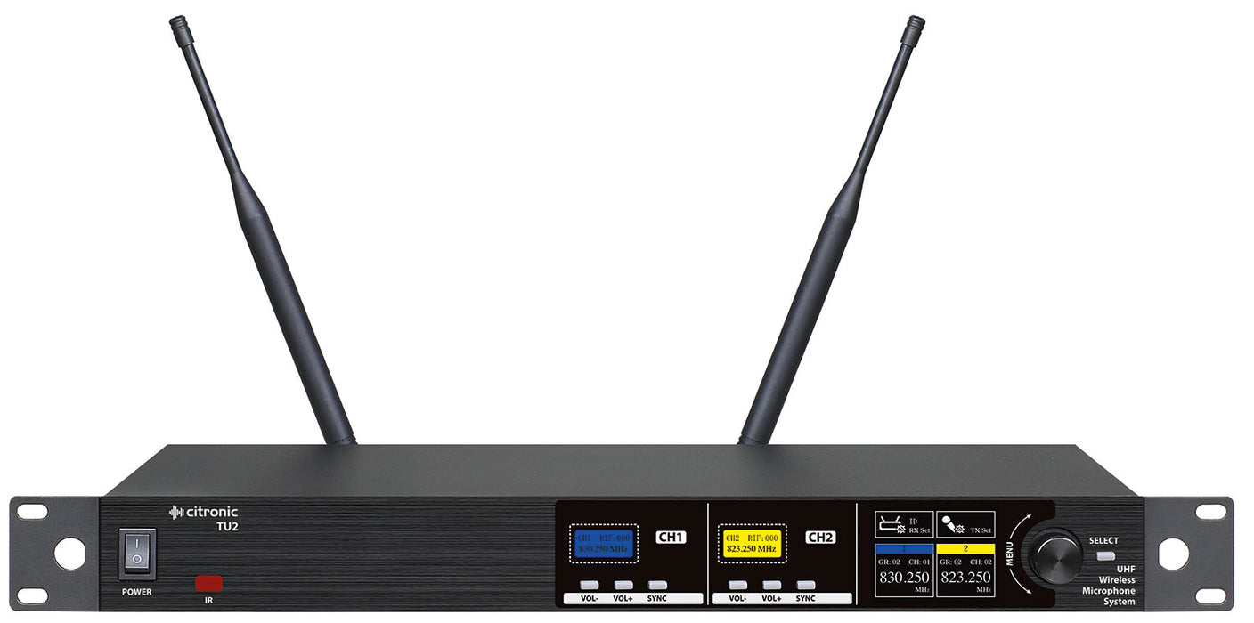 Citronic TU-series PLL Tuneable UHF Wireless Microphone System (2 Channel)