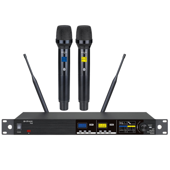 Citronic TU-series PLL Tuneable UHF Wireless Microphone System (2 Channel)