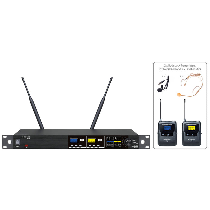 Citronic TU-series PLL Tuneable UHF Wireless Microphone System (2 Channel)