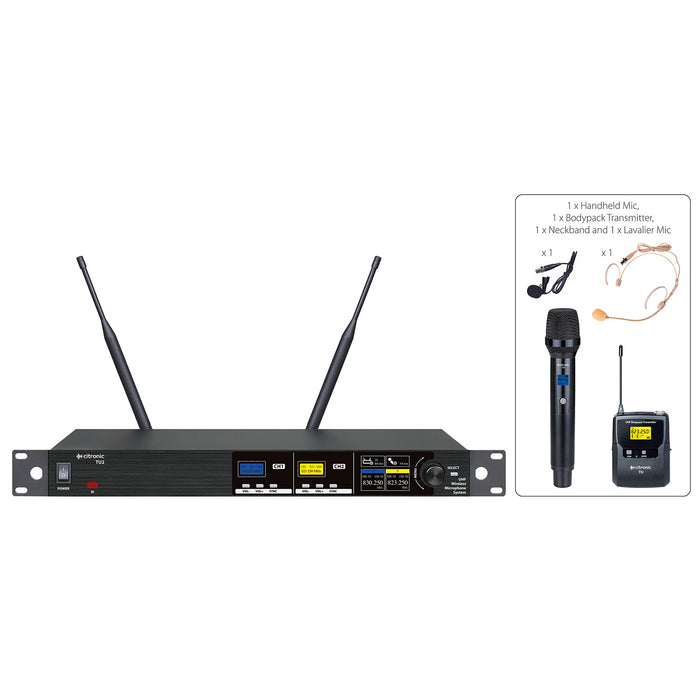 Citronic TU-series PLL Tuneable UHF Wireless Microphone System (2 Channel)
