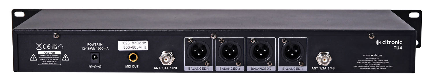 Citronic TU-series PLL Tuneable UHF Wireless Microphone System (4 channel)