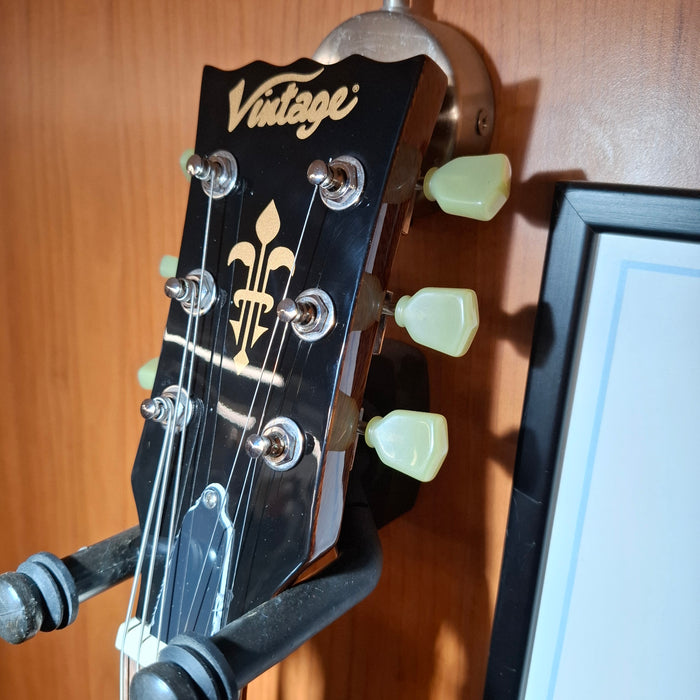 Vintage V100P ReIssued Electric Guitar ~ Natural Mahogany