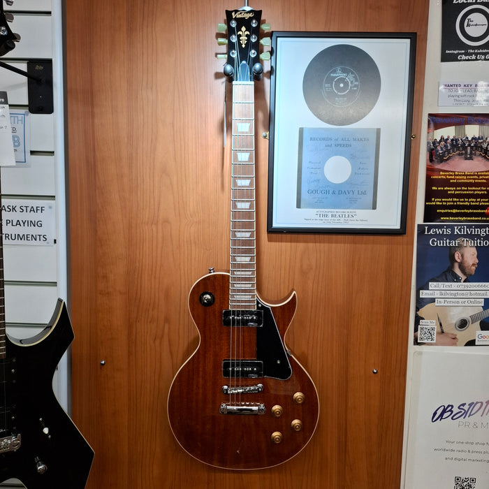 Vintage V100P ReIssued Electric Guitar ~ Natural Mahogany