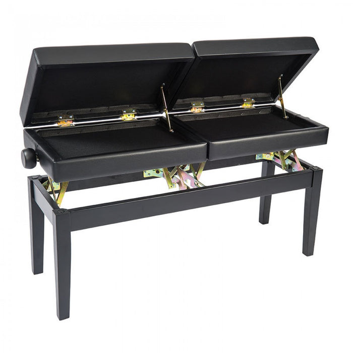 Double Adjustable Piano Bench with Storage - Satin Black