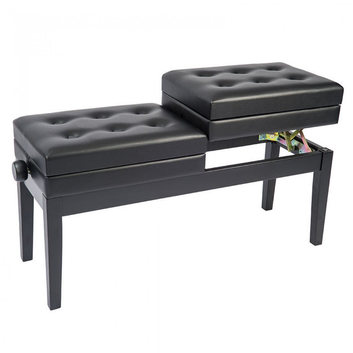 Double Adjustable Piano Bench with Storage - Satin Black